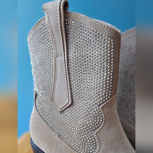 New Poelman Cappuccino Suede Western Rhinestone Boots - Picture 5 of 12